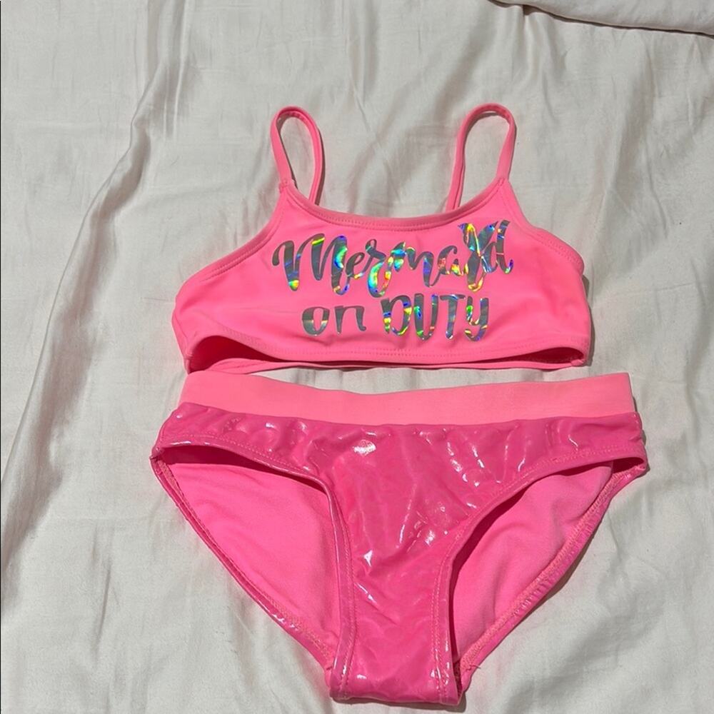 Bmagical 6 Pink Mermaid Bikini Set Mermaid On Duty silver atop hot pink euc